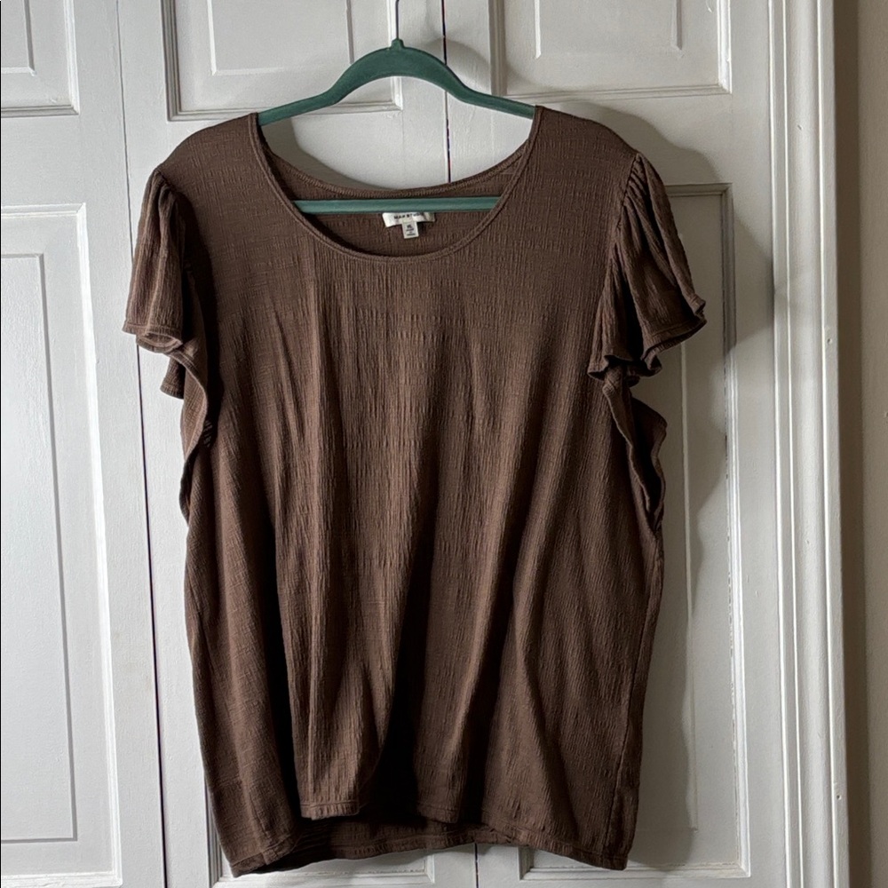 3 for $20 Max Studio Brown Flutter-Sleeve Short Sleeve Top sz L no